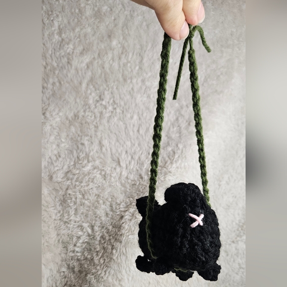 Black Cat On Swing Crochet Ornament - Picture 3 of 4